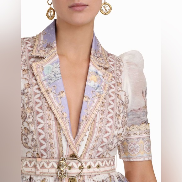 NEW Zimmermann High Tide Linen Silk Belted Odyssey Organza Mini Dress Siz US 1&2 - Picture 6 of 16